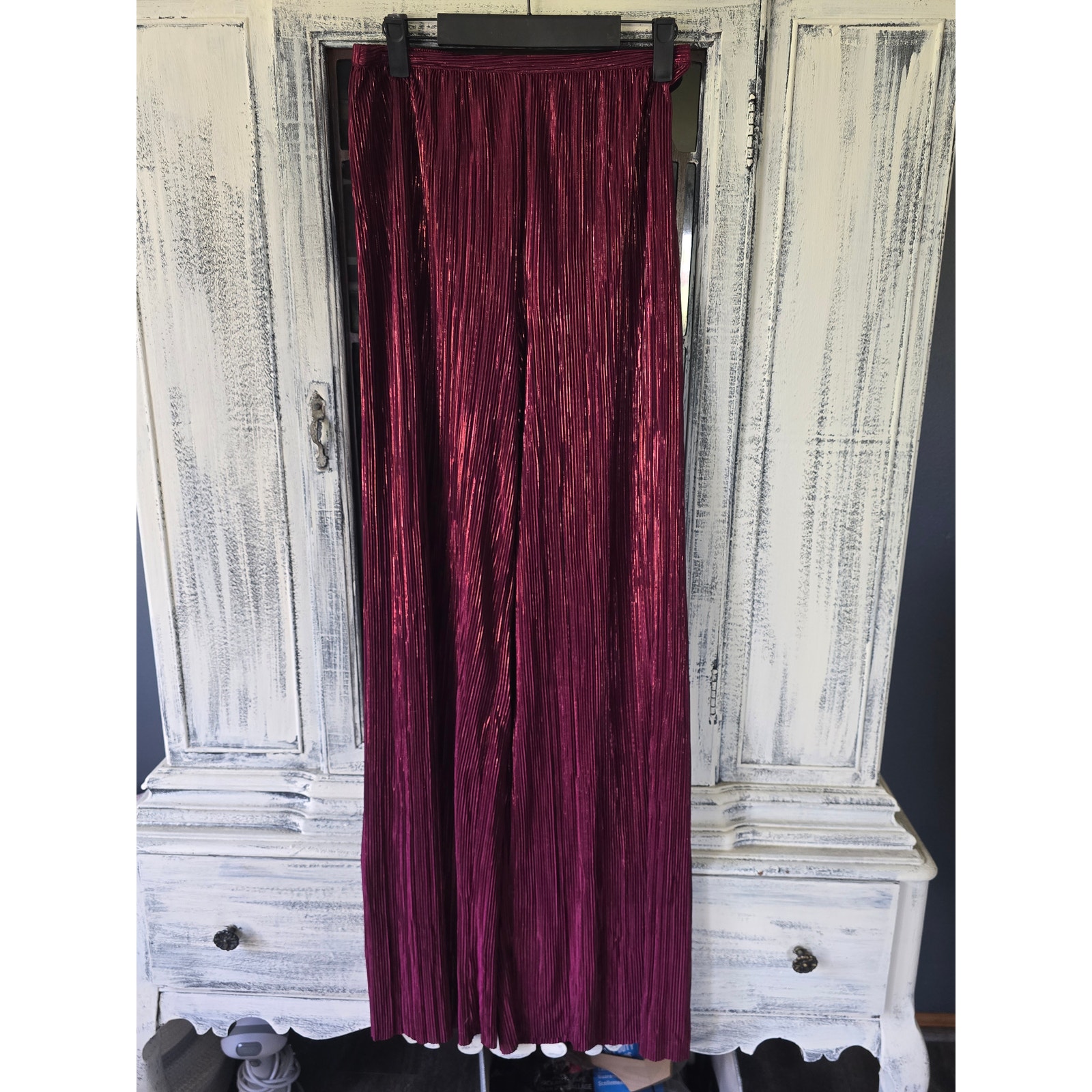 Nwt Sabina Musayev Bradley Metallic Violet Plisse Pants - Size Small — image 5 of 5